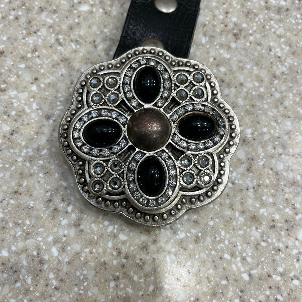 Leatherock silver with Swarovski crystals buckle